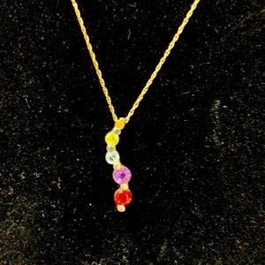 5 Stone Gold over Sterling Silver Necklace